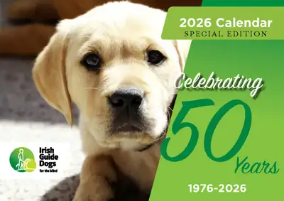 Front of the calendar showing a yellow pup