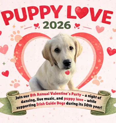 Poster for the event showing a puppy in the middle of a heart shape